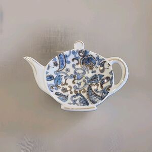 Vintage Lefton China Blue Flowers Tea Bag Holder/Spoon Rest